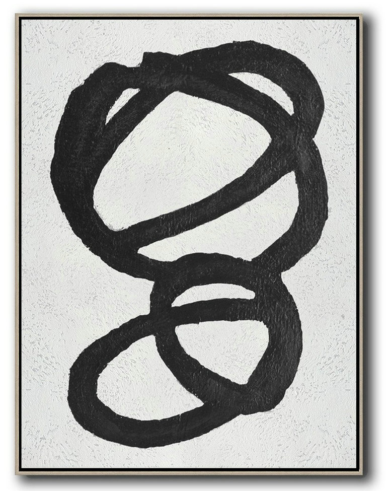Hand Paint Large Art,Black And White Minimal Painting On Canvas - Contemporary Art Canvas Painting